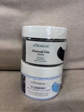 Kormesic Charcoal Clay Mask & Blueberry Antioxidant Clay Mask - White/Black/Blue